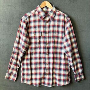 Orvis Plaid Shirt Men's Medium Crushed Herringbone Long Sleeve Active Fit